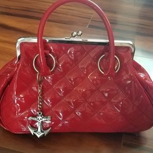 Red Quilted Tote Bag with Anchor Charm
